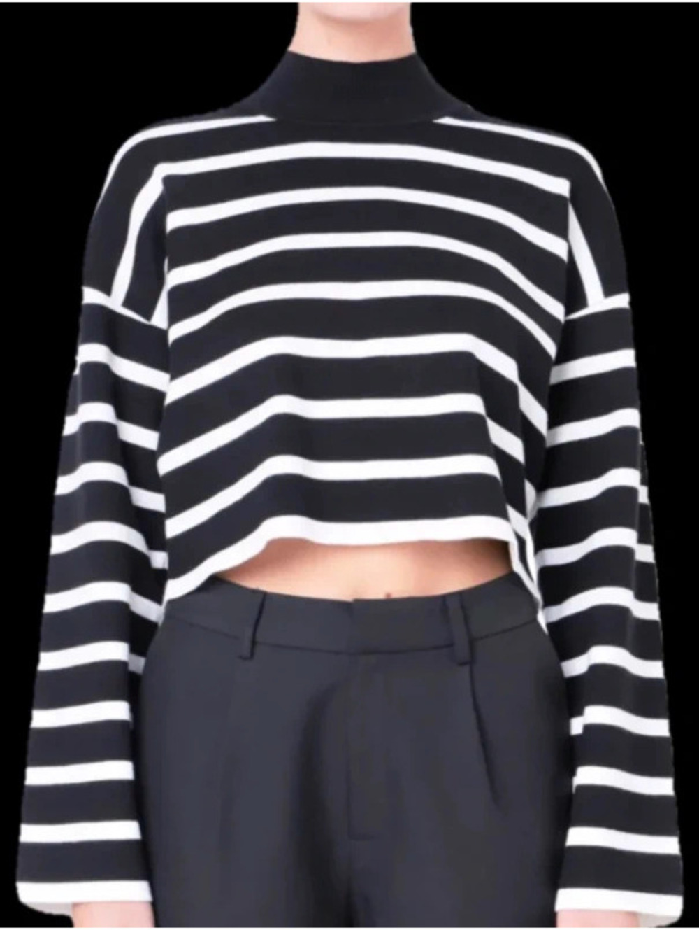 Grey Lab Striped Cropped Sweater  Large